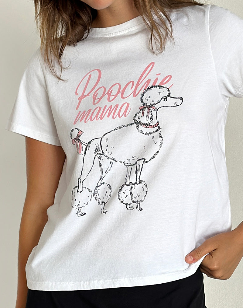 Immagine di Saki Tee in bianco con grafica barboncino