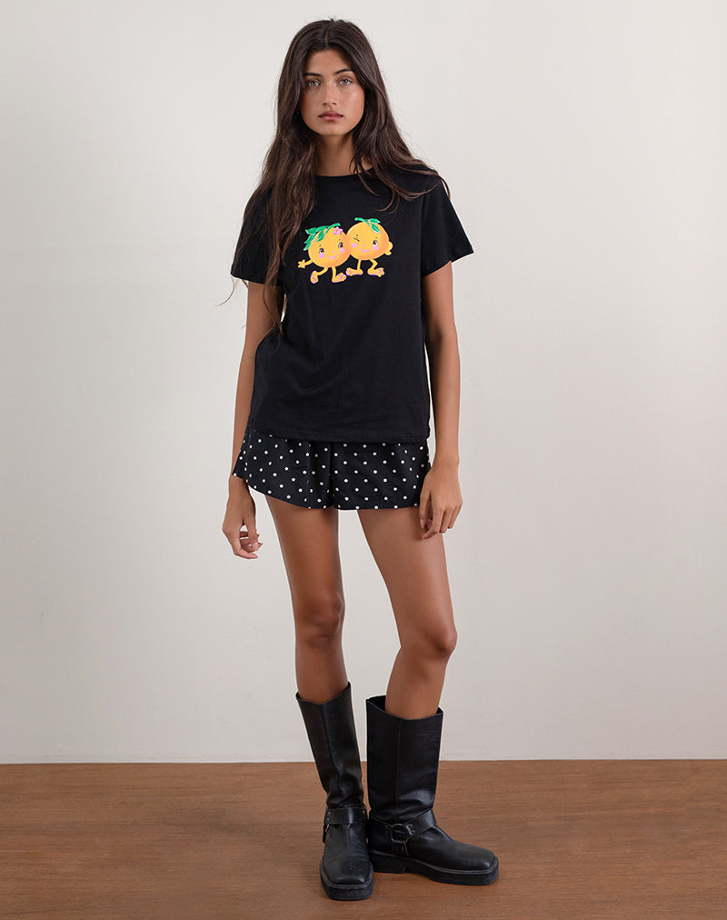 Saki Tee nera con stampa Squeeze Me arancione