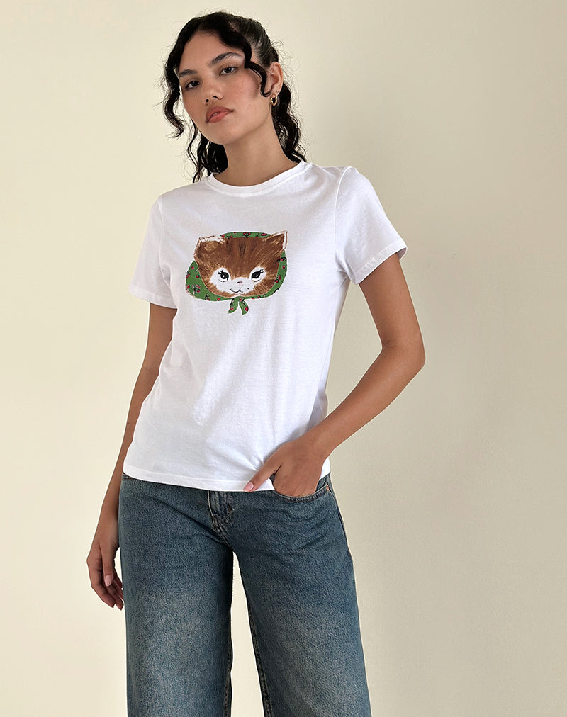 Saki Tee bianca con stampa Kitty
