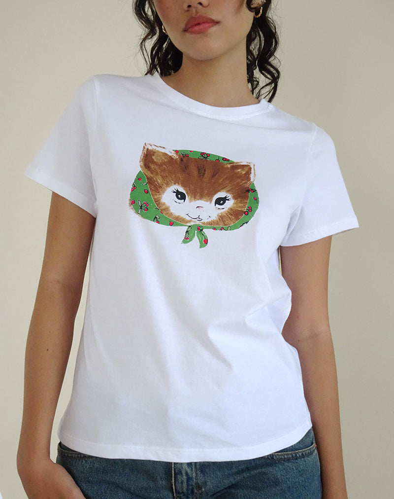 Saki Tee bianca con stampa Kitty