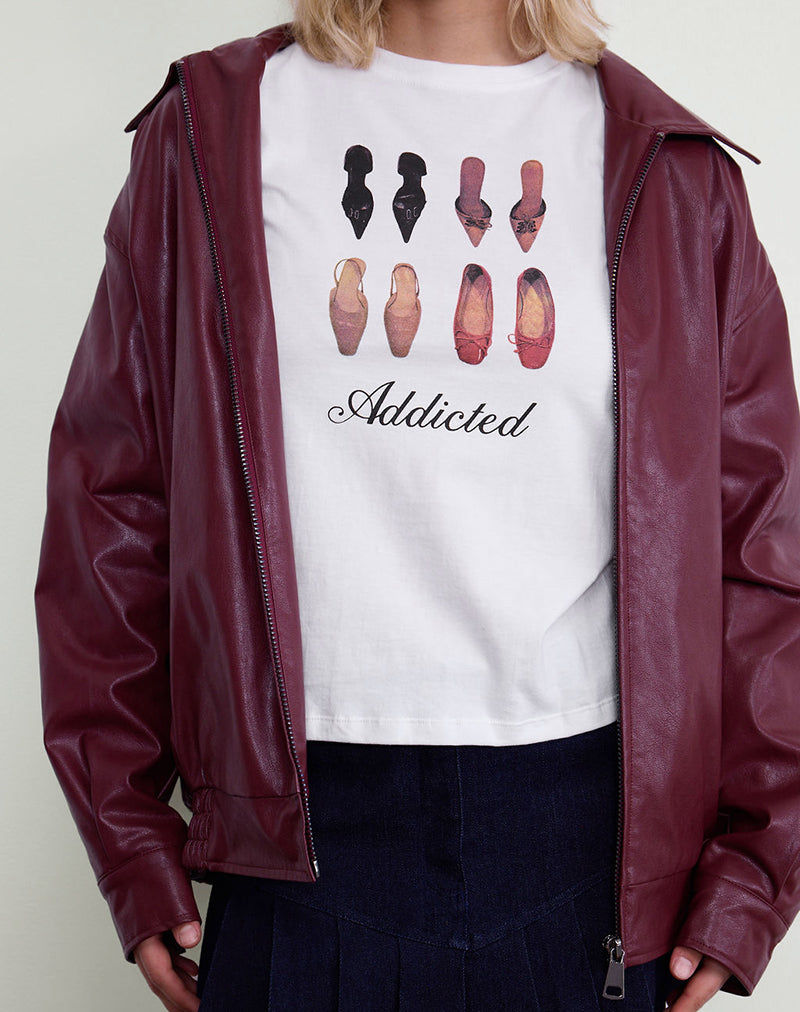 Immagine di Saki Tee in bianco con stampa di Shoe Addicted