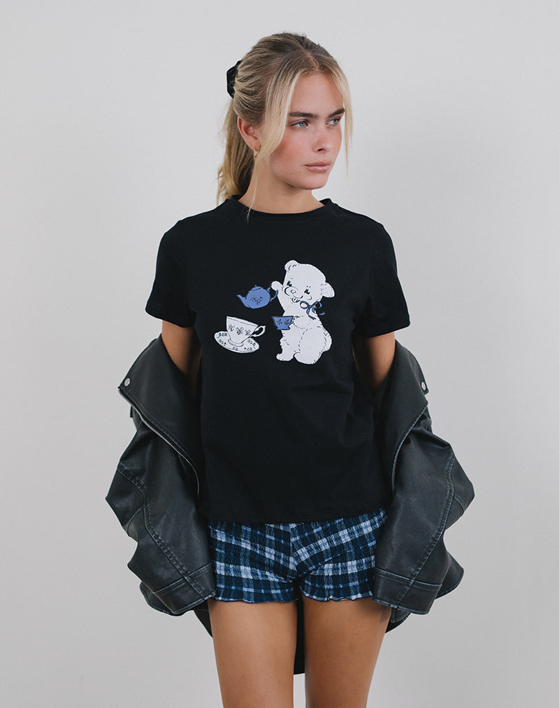 Saki Tee in nero con stampa Tea Time