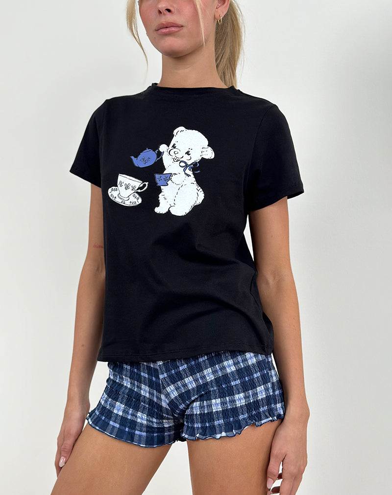 Saki Tee in nero con stampa Tea Time
