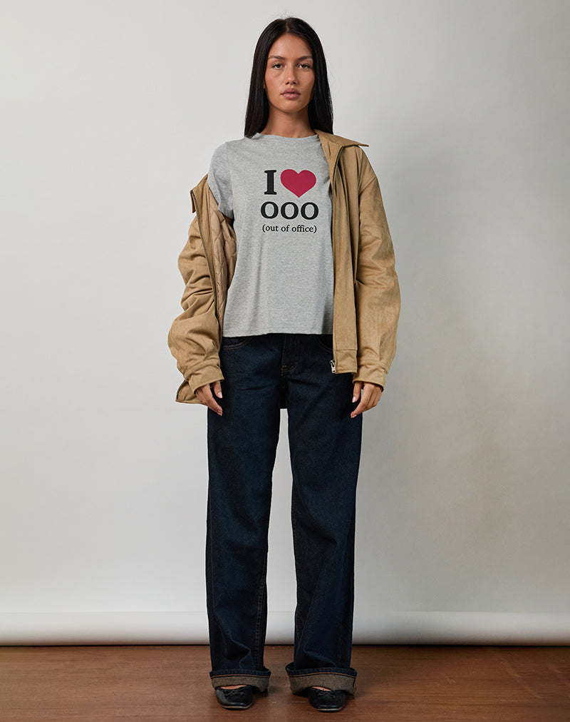 Saki Tee in marna grigia con grafica I Love OOO