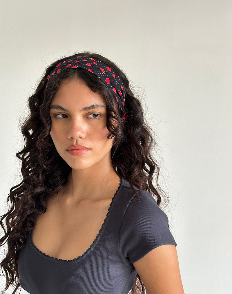 Fascia per capelli Sala in Strawberry Polka Nero