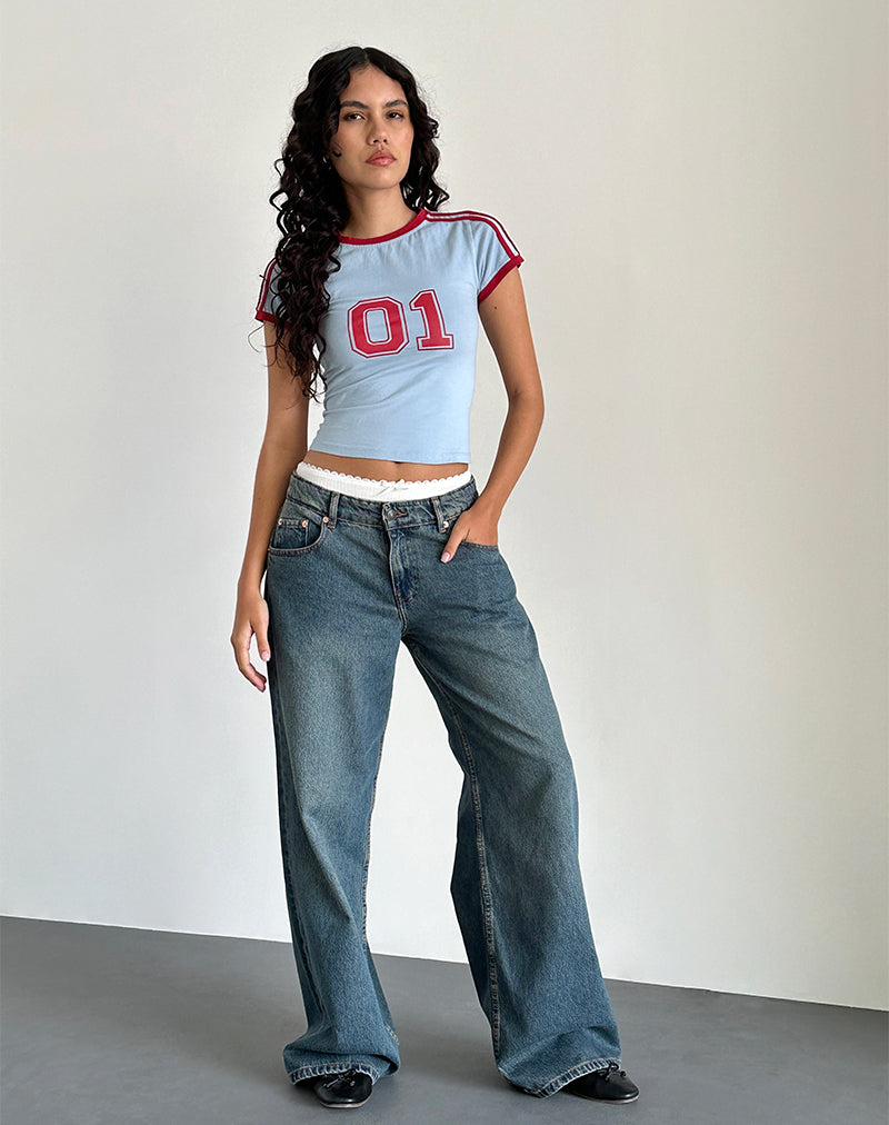 Salda Tee in blu Nantucket con bordatura in rosso Adrenaline