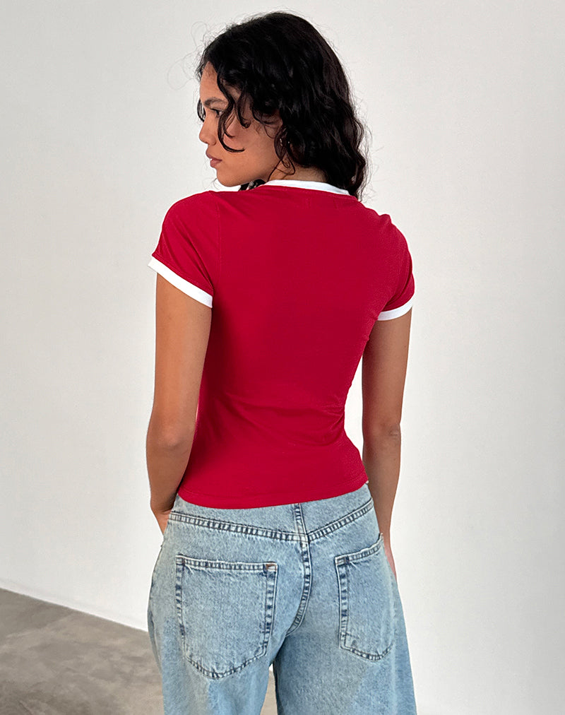 Immagine di Salda Tee in rosso tango con bordino bianco sporco