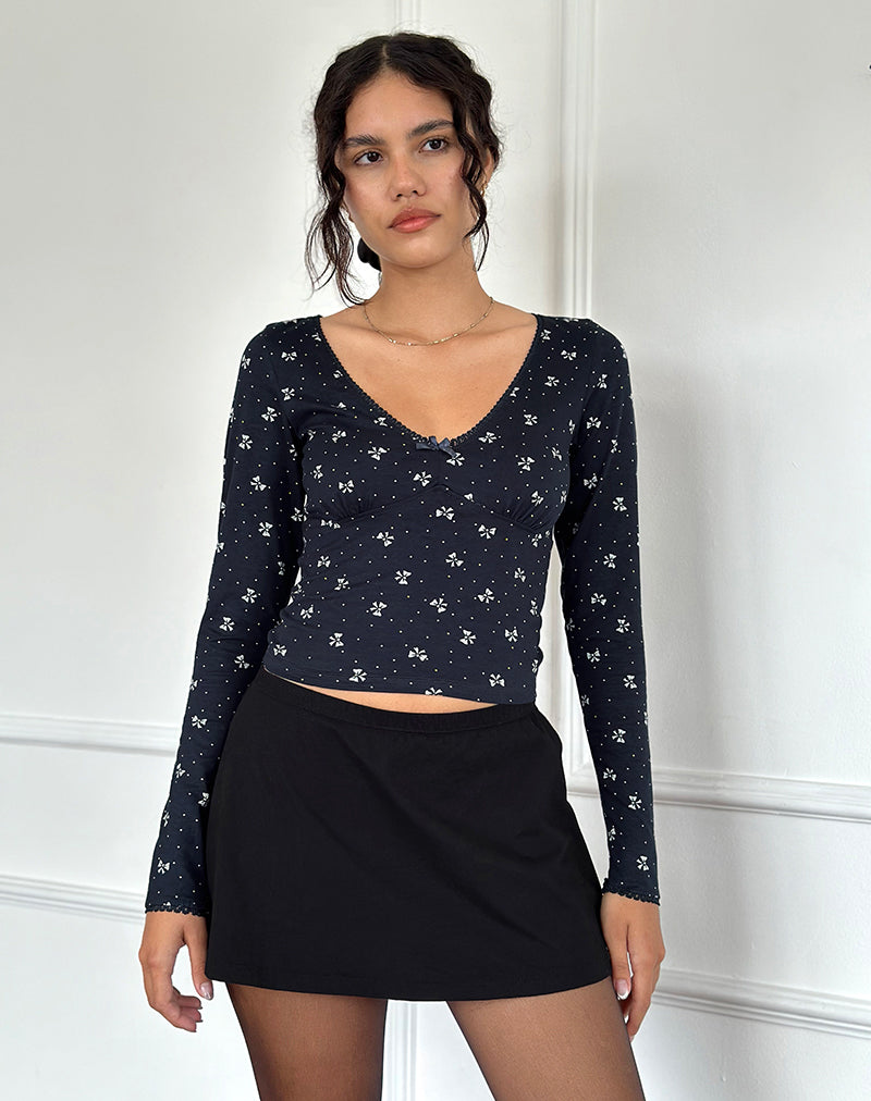 Top Salisa in blu scuro con mini fiocco