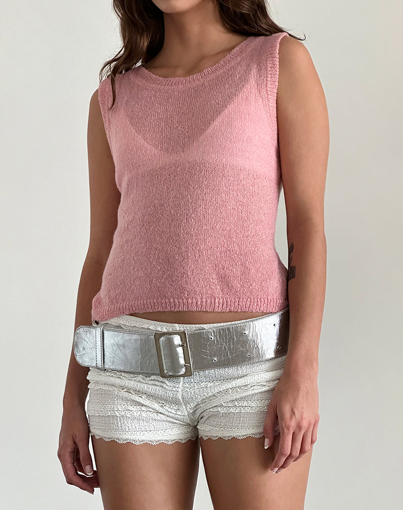 Canotta Salisha in maglia trasparente rosa