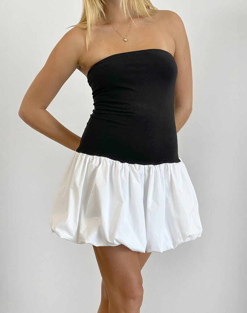 immagine di Salvia Puffball Mini Dress in bianco e nero