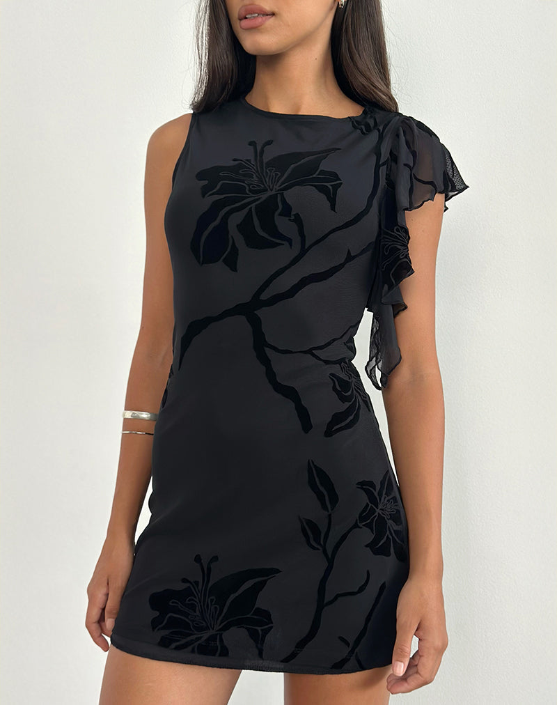 Mini abito Salya in Orchidee Flock Nero