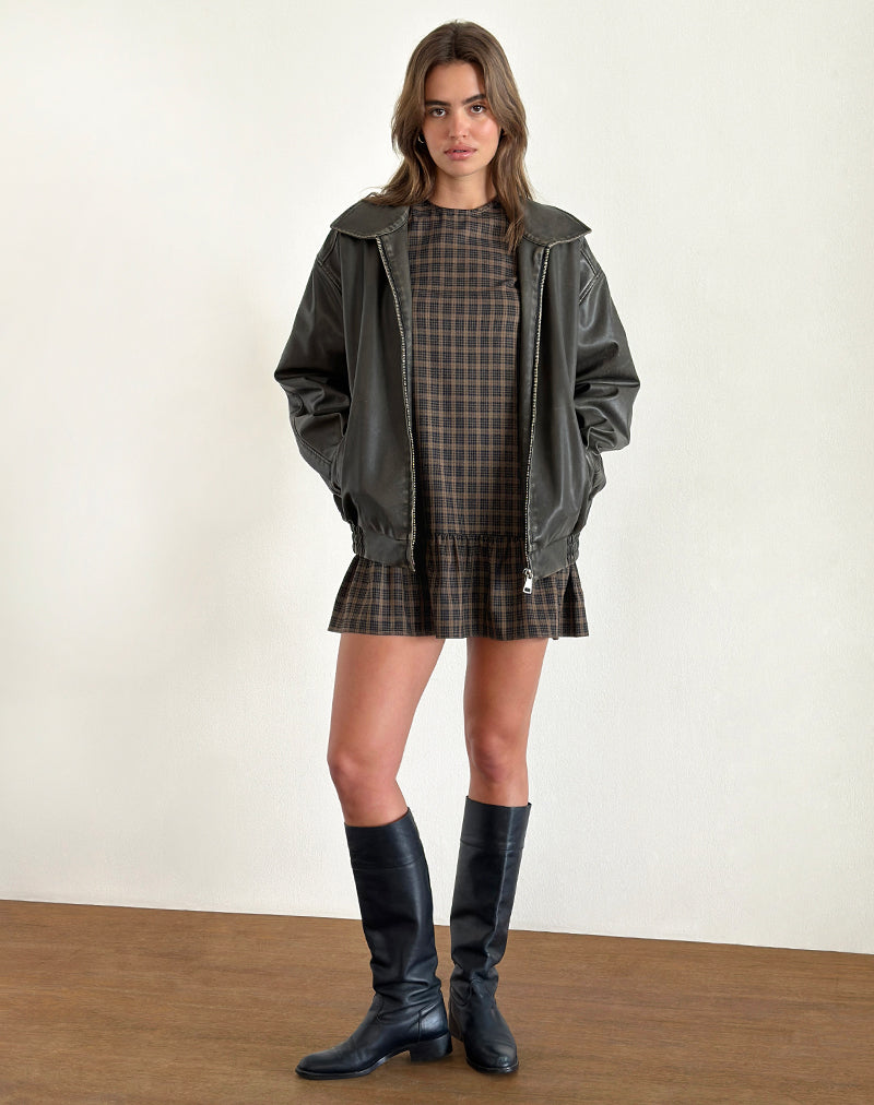 Immagine di Samana Babydoll Mini Dress in Check Dark Brown