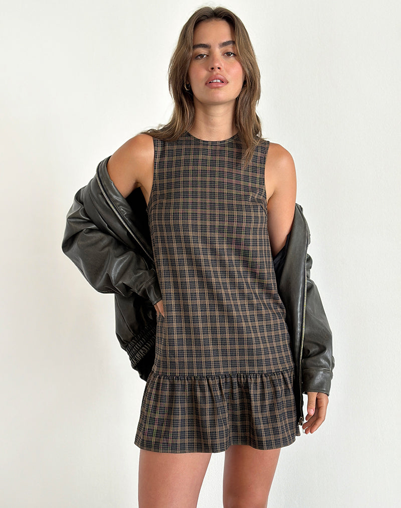 Immagine di Samana Babydoll Mini Dress in Check Dark Brown