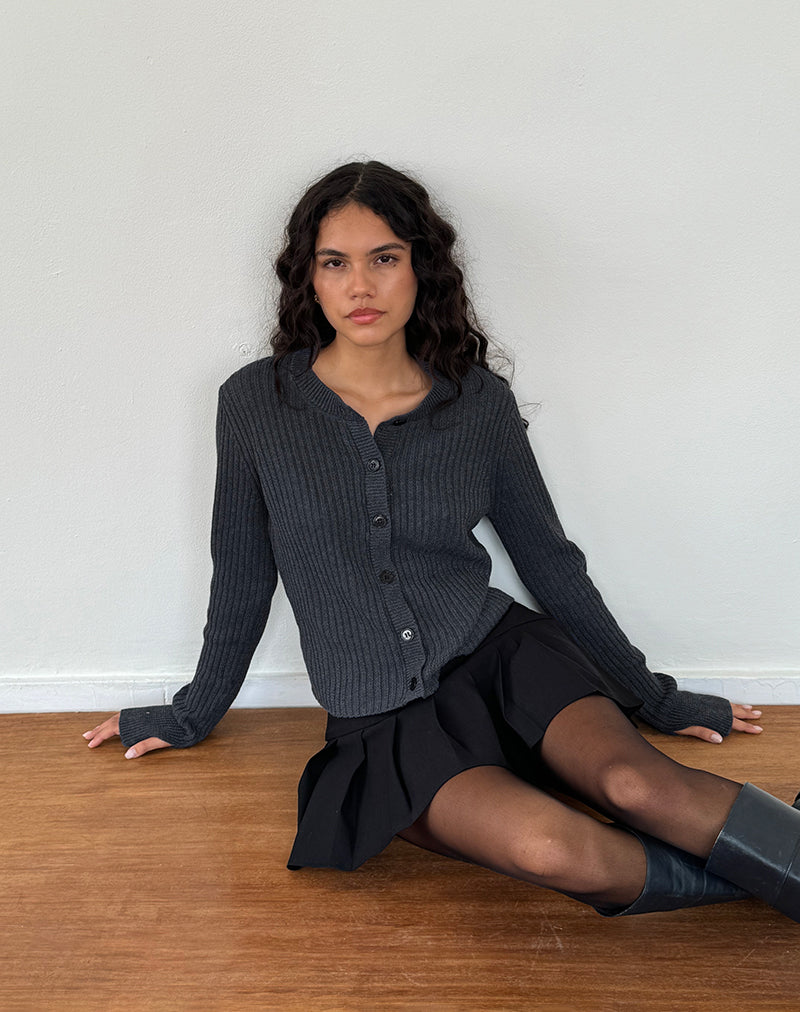 Samaya - Cardigan in maglia color carbone scuro