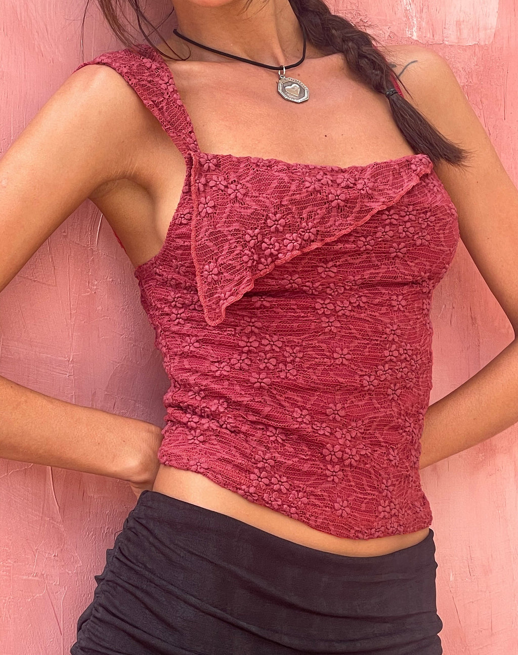 Sambu - Top cami in pizzo rosso