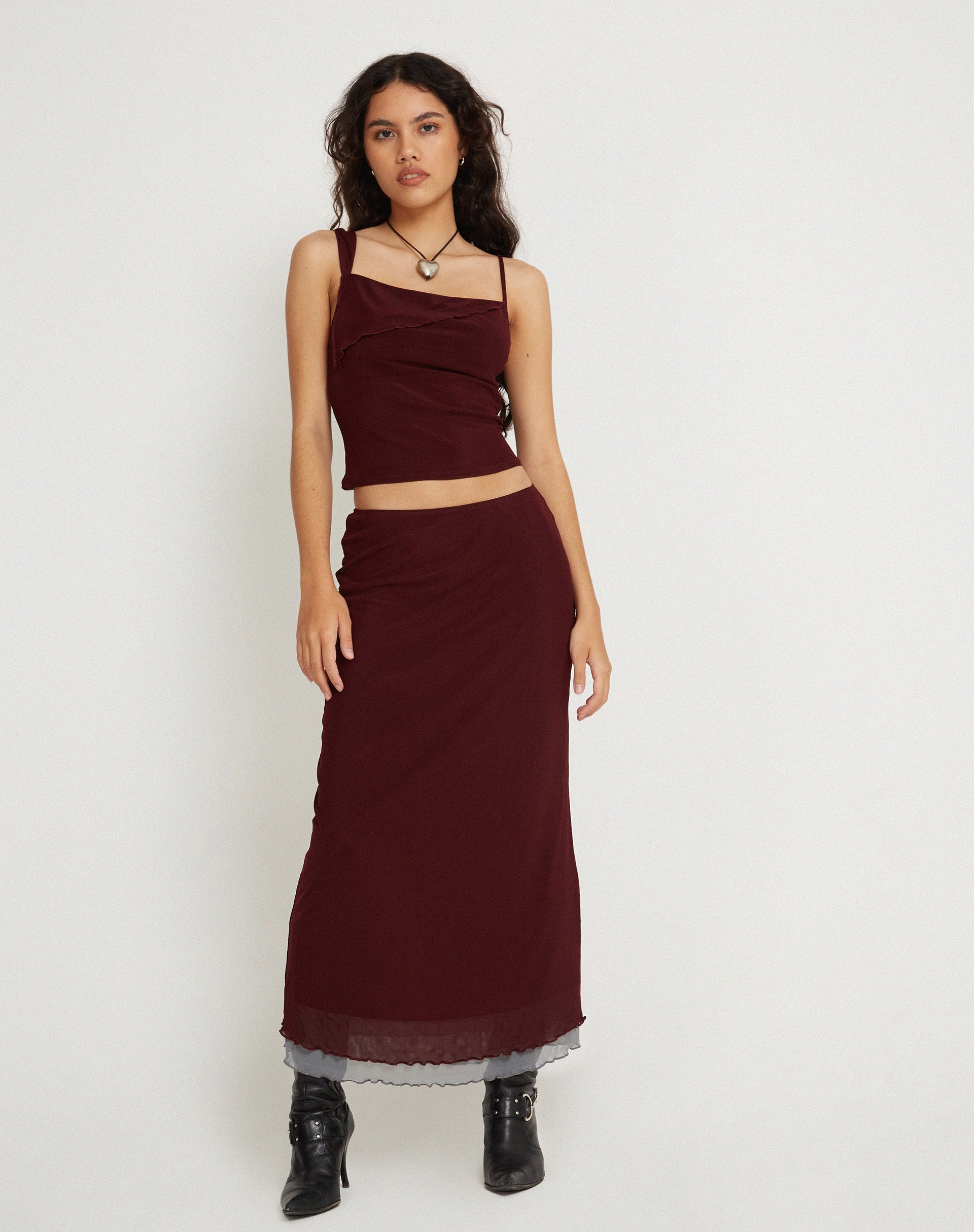 Immagine di Sambu Crop Top in maglia Borgogna