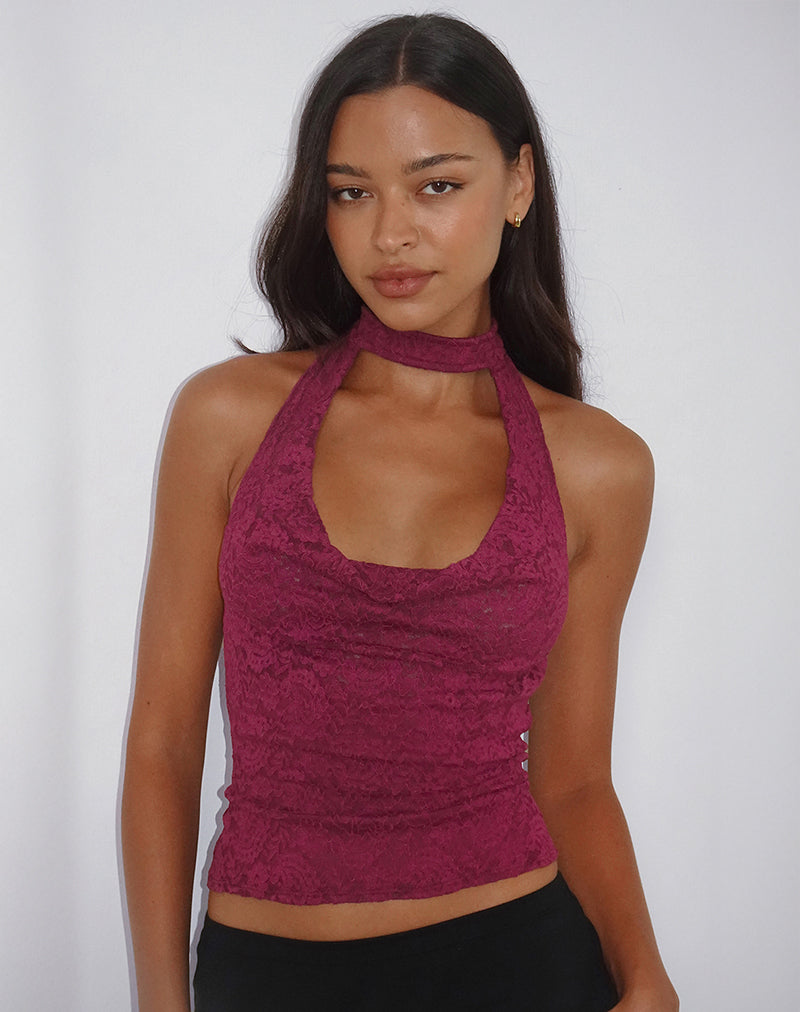 Immagine di Samwell Top con collo alto in pizzo Paisley Borgogna