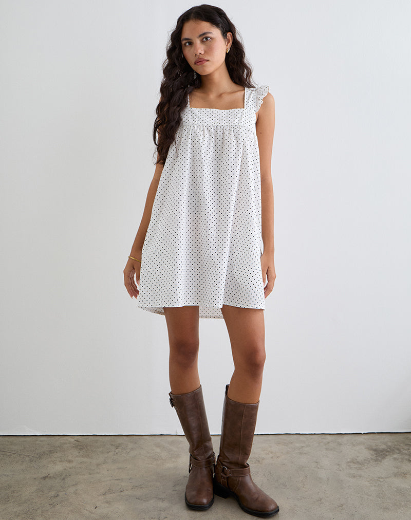 Immagine di Sanaly Mini Abito in bianco con micro polka nero