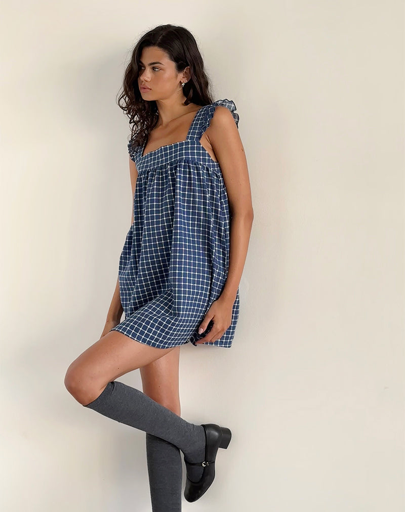 Mini abito Sanaly in tartan blu scuro Rami