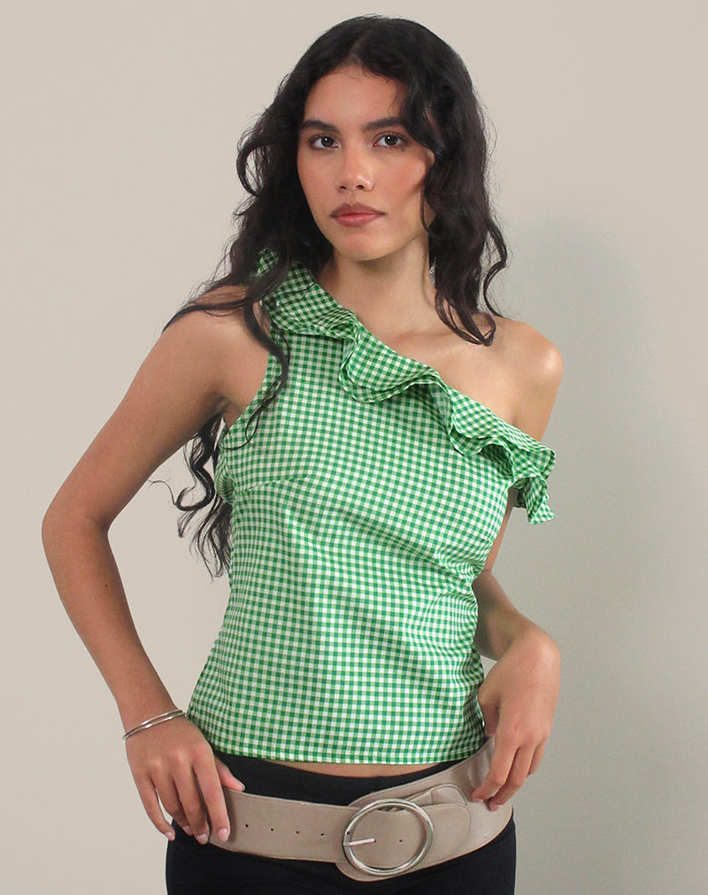 Immagine di Sanamu Frill Top in Mini Gingham Verde