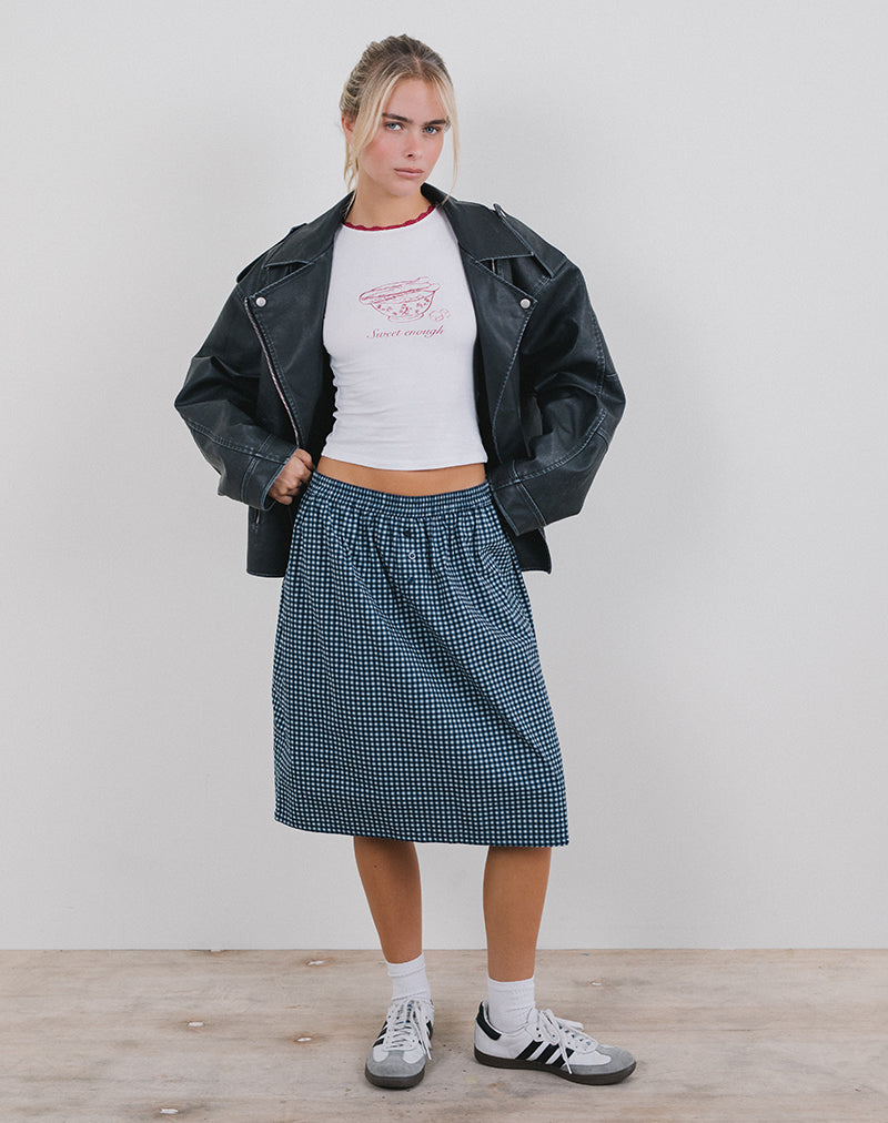 Sanjina - Gonna midi in mini percalle blu scuro