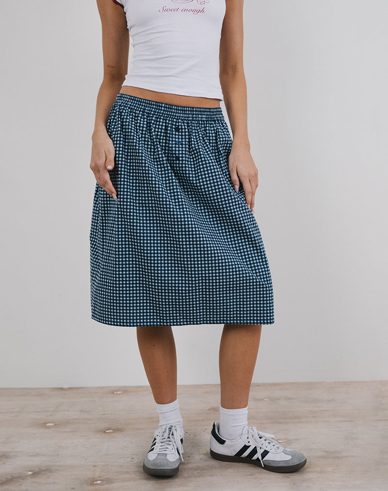 Sanjina - Gonna midi in mini percalle blu scuro