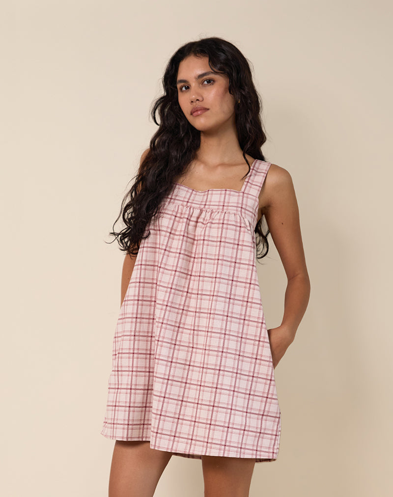 Mini abito Sanlia in Basic Tartan Pink
