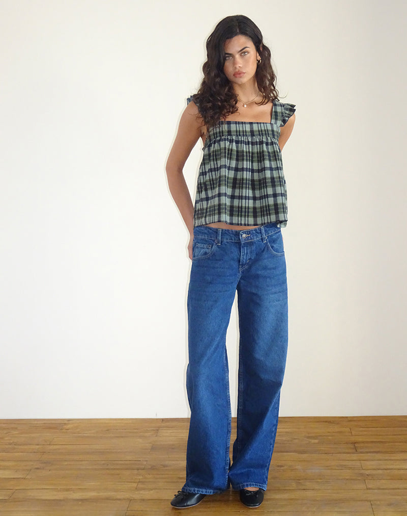 Immagine di Sanula Top in lino mono check verde
