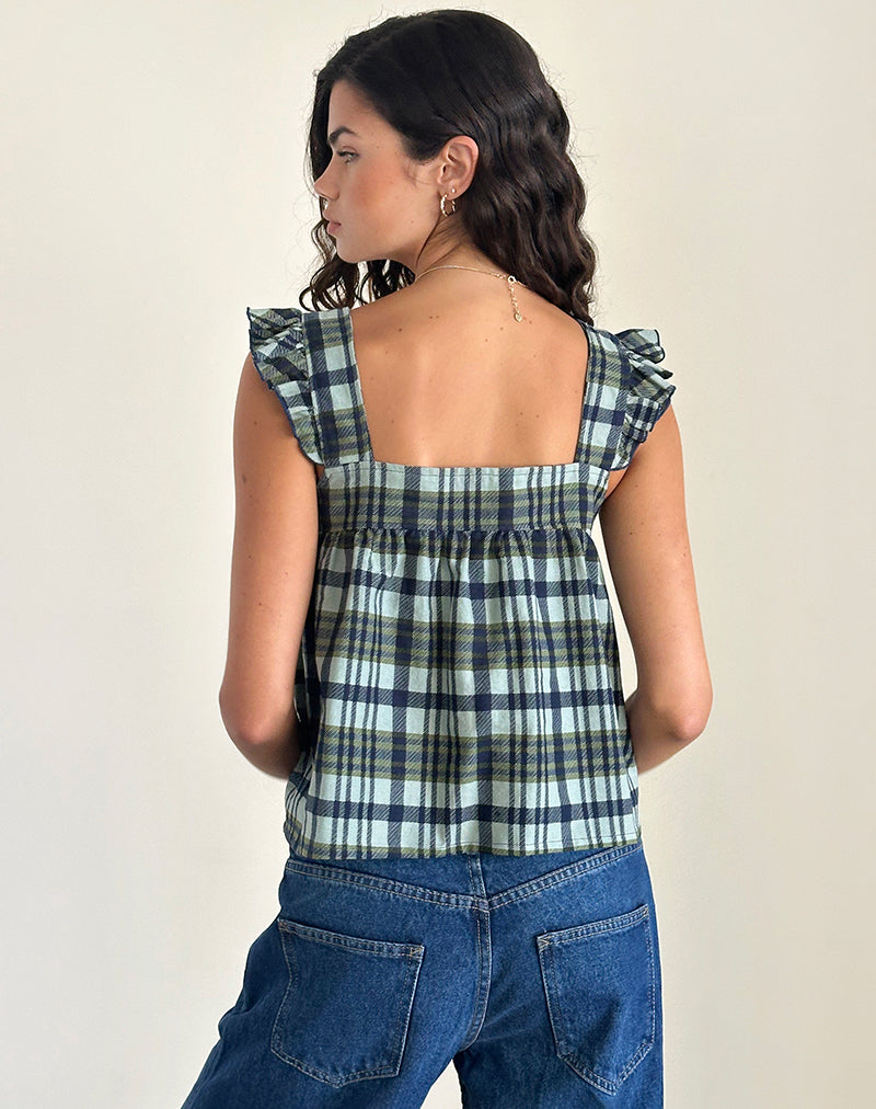 Immagine di Sanula Top in lino mono check verde