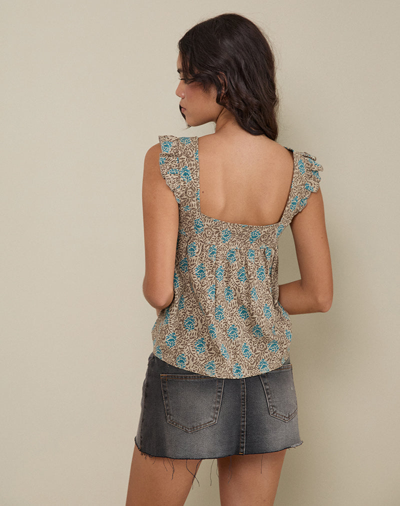 Immagine di Sanula Top in blu e marrone floreale Bohemian Batik