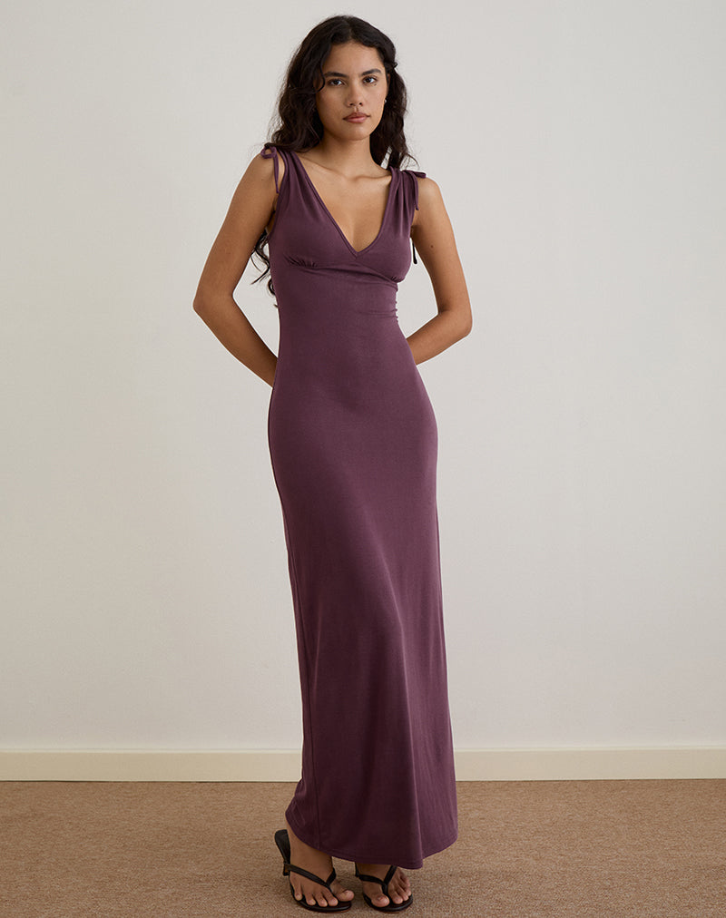 Immagine di Sanyu Plunge Maxi Dress in Cupro Deep Purple