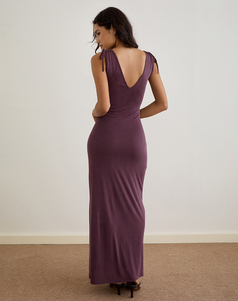 Immagine di Sanyu Plunge Maxi Dress in Cupro Deep Purple