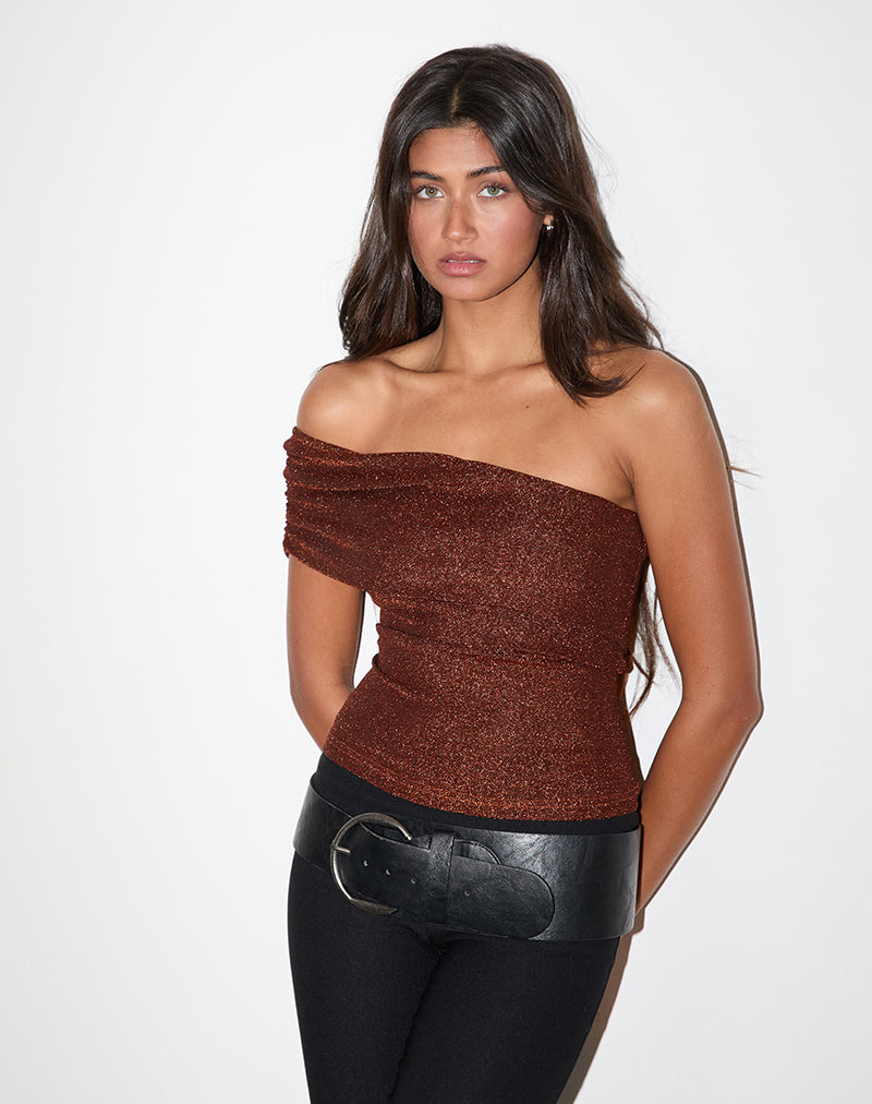 Top monospalla Sarla in Jersey Glitter Copper