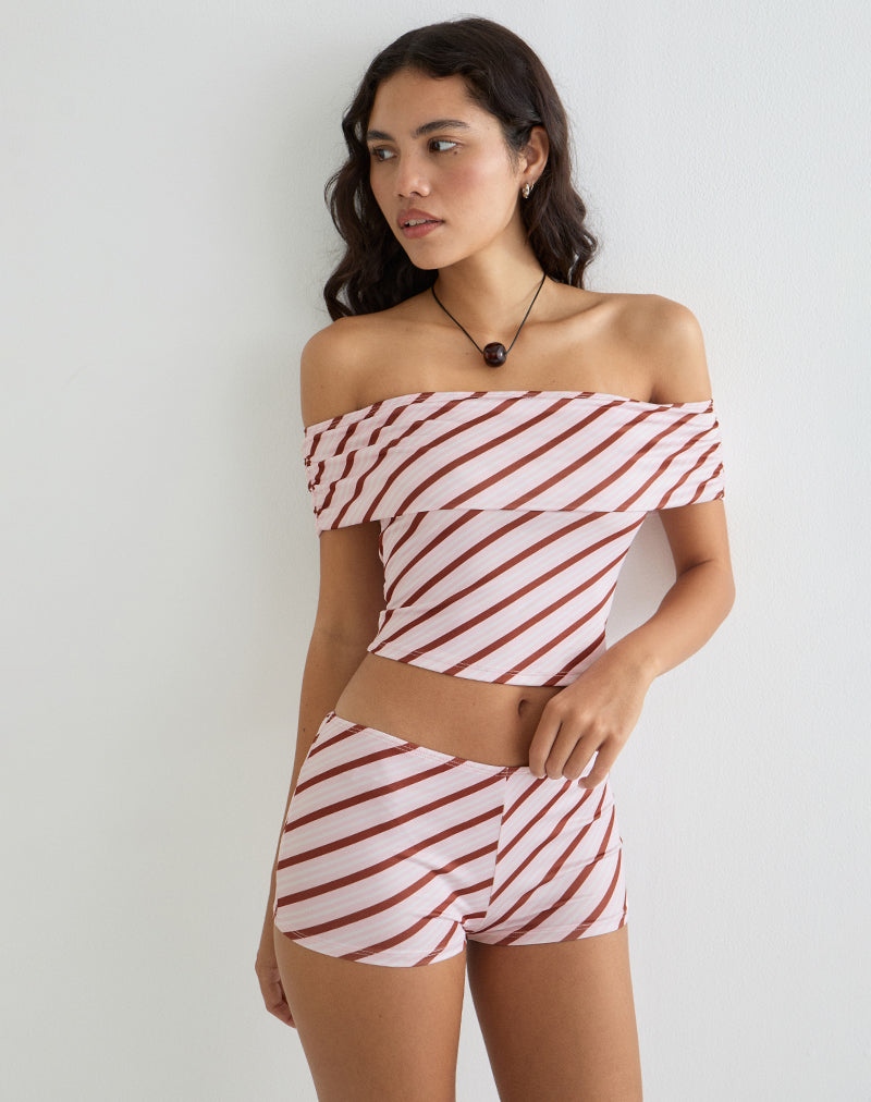 Top monospalla Sarla a righe diagonali rosa