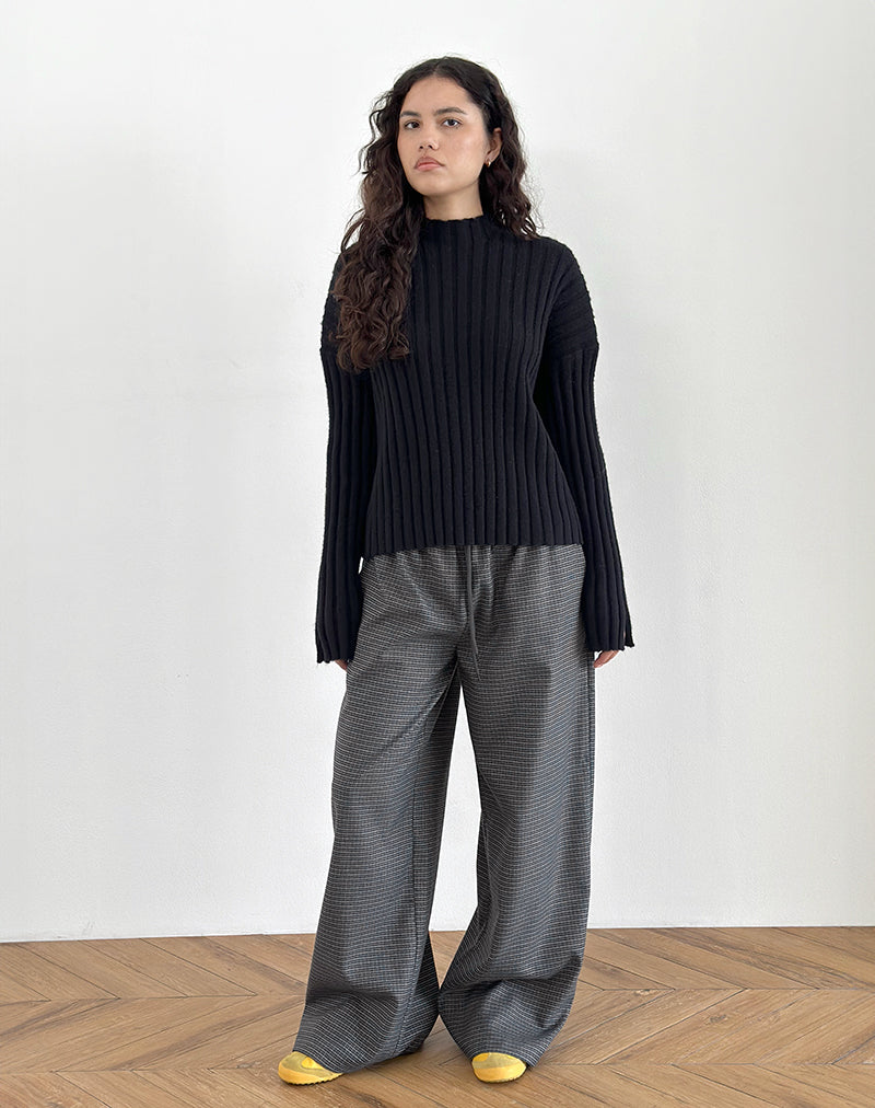 Pantaloni oversize Sasari in check navy