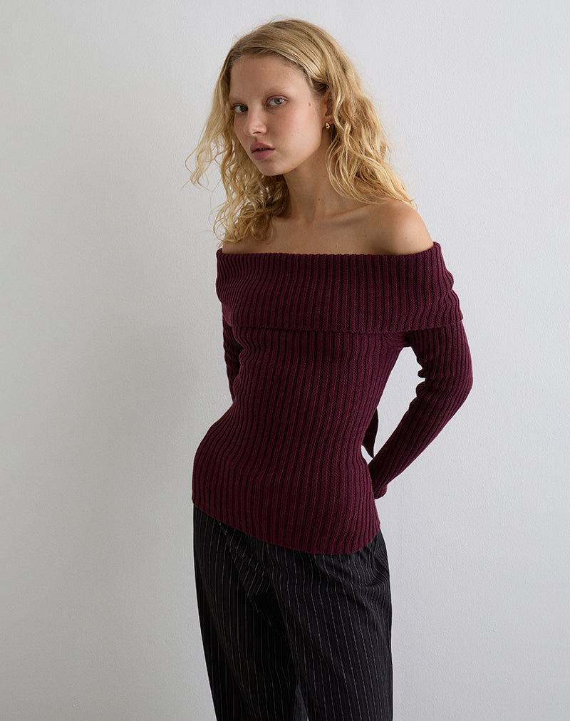 Immagine di Saskia Bardot Bow Back Top in ciliegio scuro