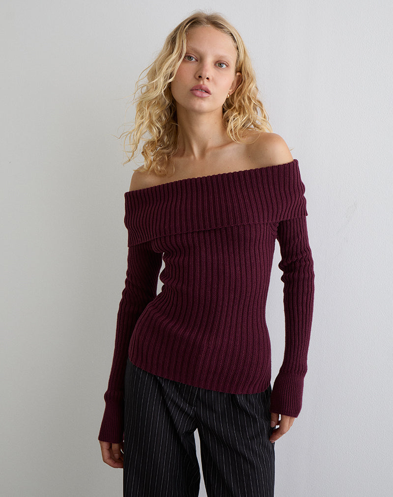 Immagine di Saskia Bardot Bow Back Top in ciliegio scuro
