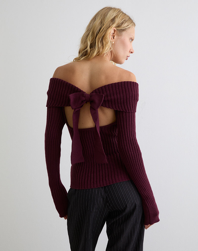 Immagine di Saskia Bardot Bow Back Top in ciliegio scuro