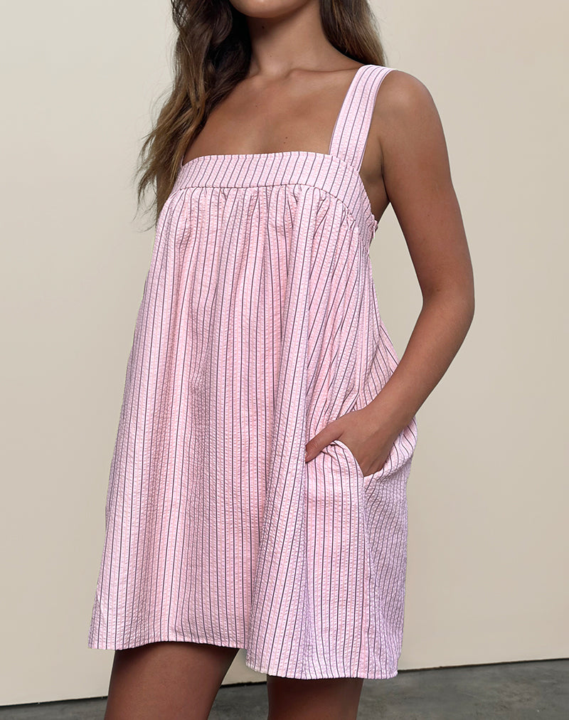 Mini abito Sasori Smock a righe rosa