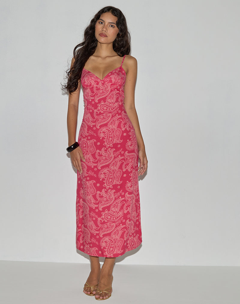 Sastra - Vestito midi in rosa paisley retrò