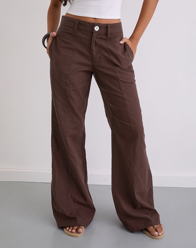 Pantaloni Saucy in lino color mogano scuro