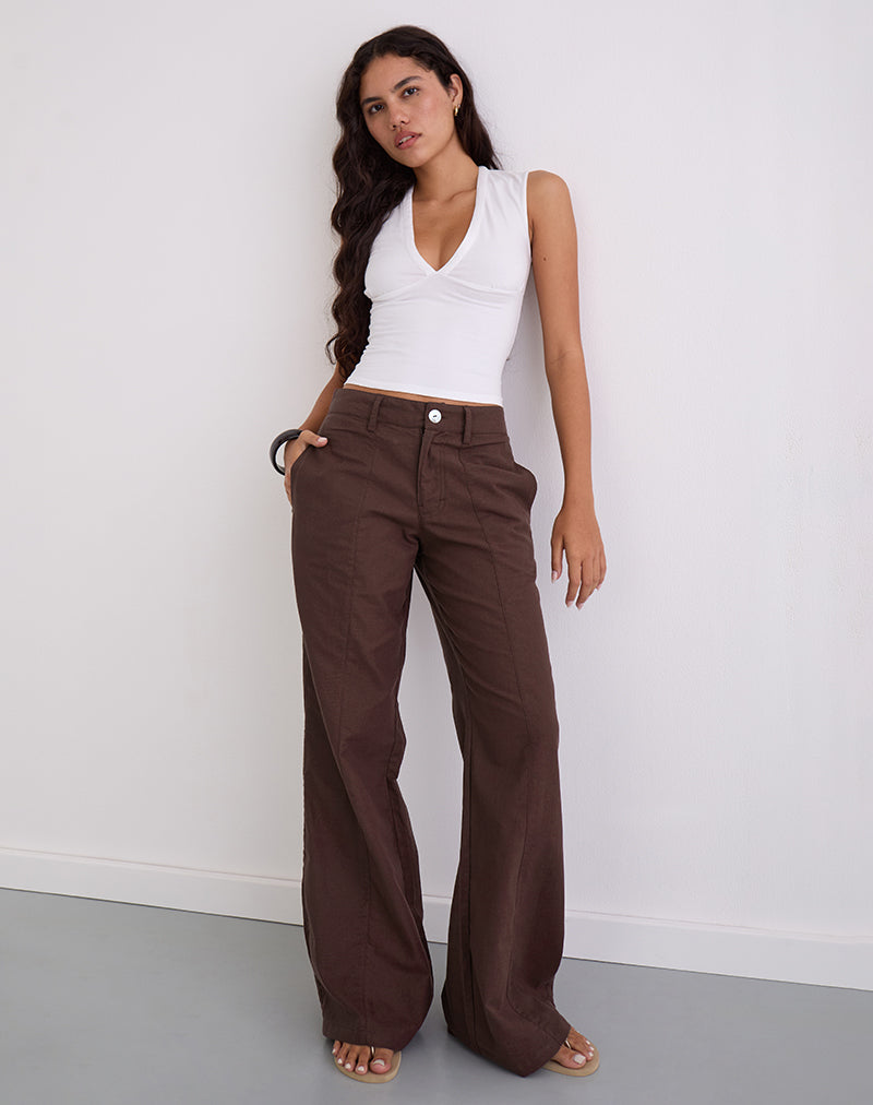 Pantaloni Saucy in lino color mogano scuro