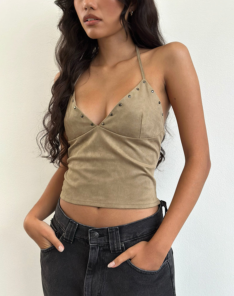 Top Cressa in ecopelle scamosciata grigio fungo