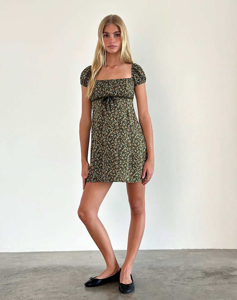 Immagine di Savio Mini Dress in Grunge Floral Khaki