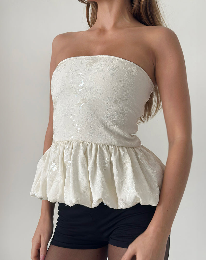 Top Saya in paillettes jacquard avorio