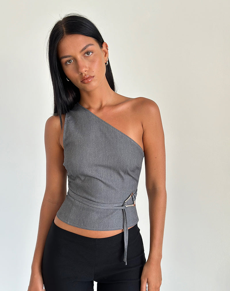 Top monospalla Sayaka in Charcoal sartoriale