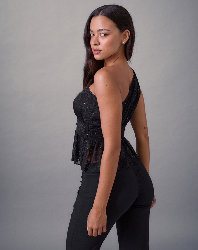 Immagine di Sayong Top monospalla in pizzo floreale nero
