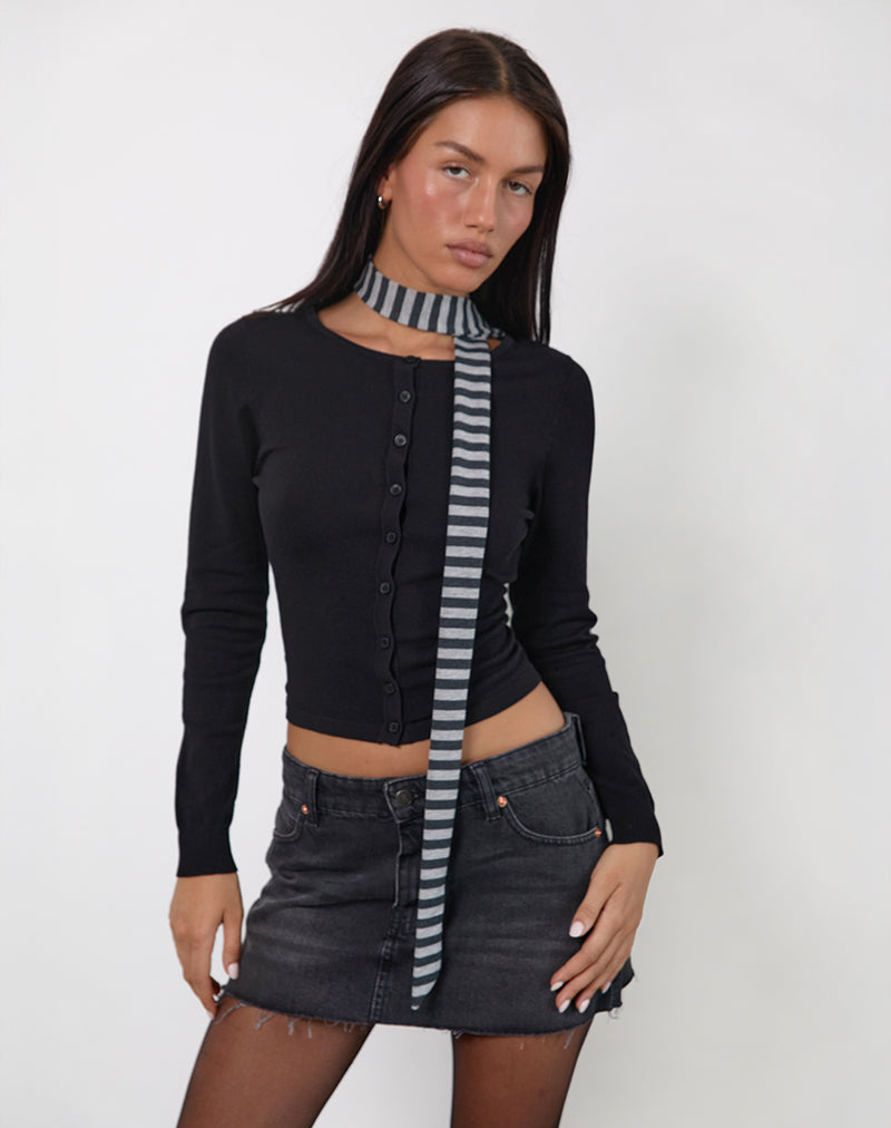Sciarpa skinny a righe grigie e nere