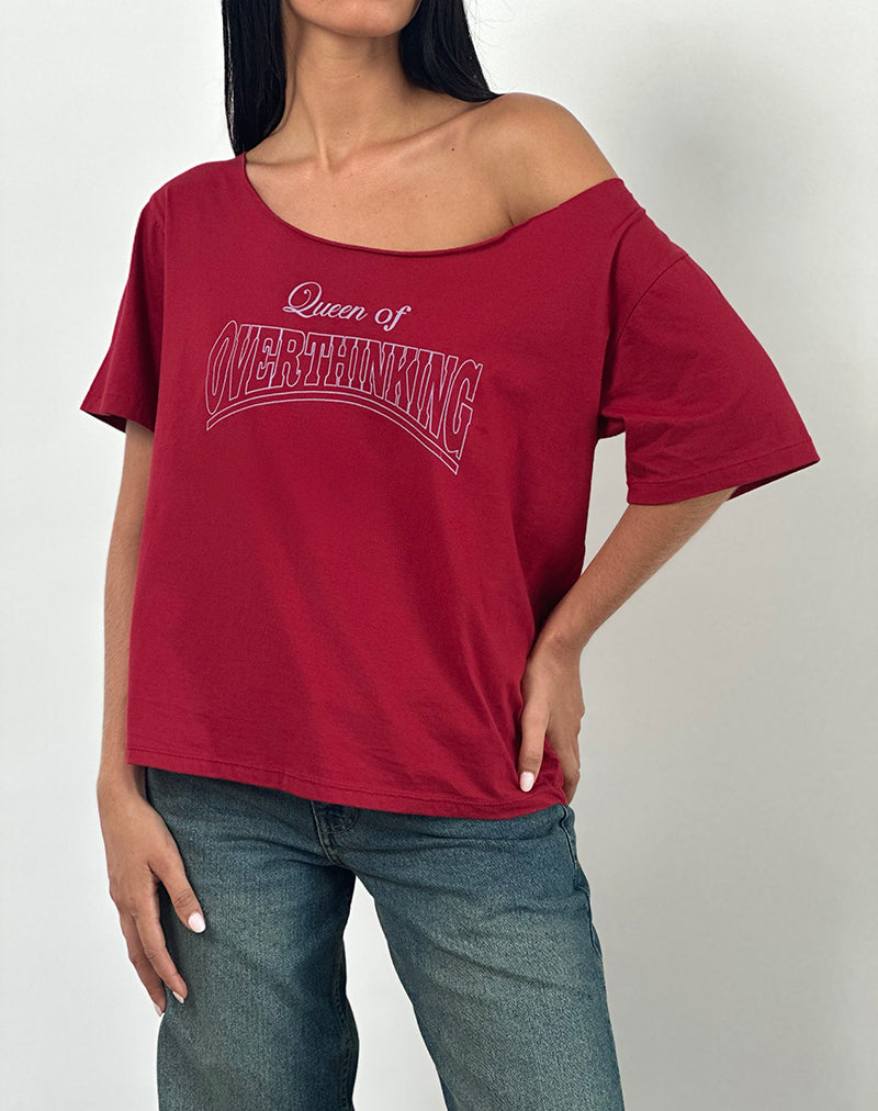 Maglietta Scottie Slouchy in rosso Adrenalina con grafica Overthinking