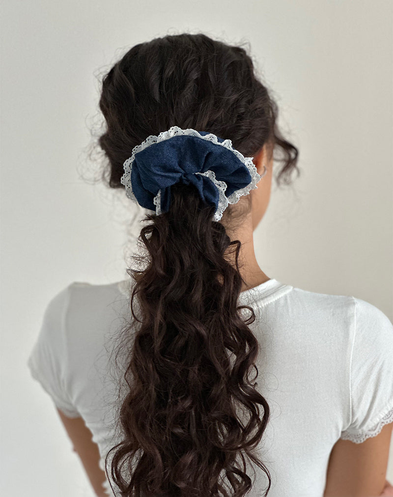 Scrunchie in Denim Chambray con pizzo